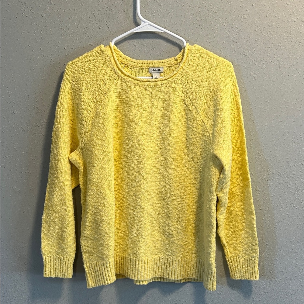 Vintage‎ L.L. Bean Light Yellow Bouclé Crewneck Sweater Cotton